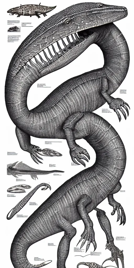 Prompt: lepidosauromorpha schematic, ultra detailed, 4 k, intricate, encyclopedia illustration, fine color inking lines