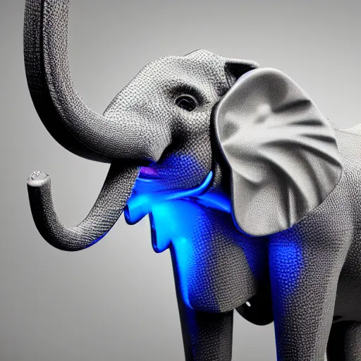 Prompt: hyper realistic cybertronic elephant. high details of body and face. complex aetheral mechanical body. blue led. cyberpunk style, intricate, trending on art station, 8 k render.