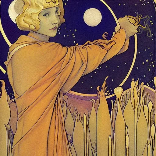 Prompt: Liminal space in outer space by Art Nouveau artist Edward Okuń