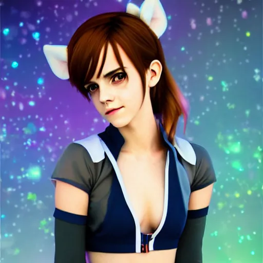 Image similar to 3 d photo of emma watson cosplaying as an anime catgirl, bokeh, shader, anime art style, highly detailed, cel - shaded, colorful, animated, trending