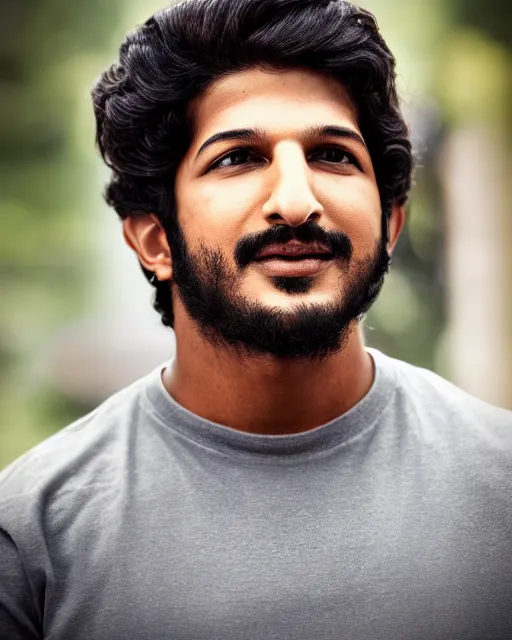 Prompt: A portrait of Dulquer Salmaan, highly detailed, trending on artstation, bokeh, 90mm, f/1.4