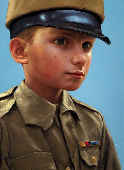 Image similar to portrait of a boy soldier. art by denys tsiperko and manuel sanjulian. detailed, hyperrealism, 8 k resolution