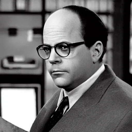 Prompt: George Costanza from Seinfeld as a detective in a Noir Film