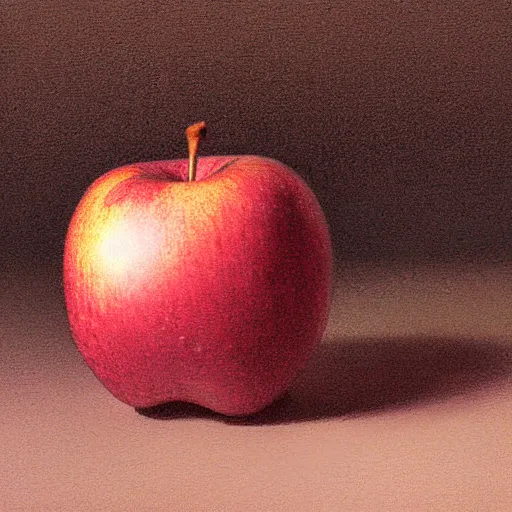 Prompt: Apofiss, still life of an apple, by Calarts and Apofiss, volumetric lighting, by Apofiss