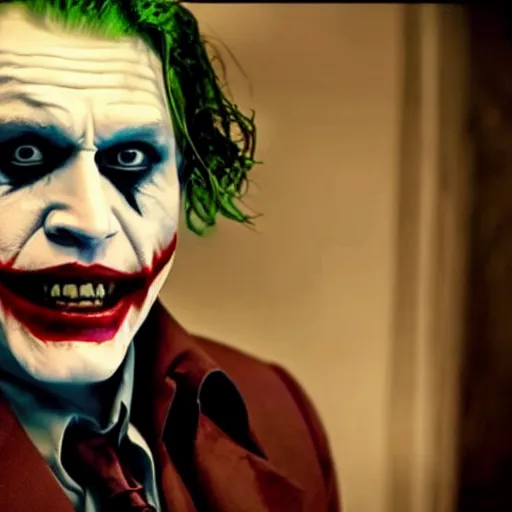 Image similar to awe inspiring Johnny Depp playing The Joker 8k hdr movie still dynamic lighting