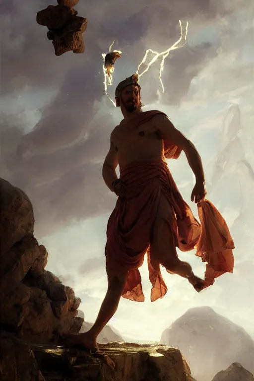 Image similar to ancient roman steve buscemi ascending wearing the civic crown while he levitates and hovers above the ground glowing with power small rocks and pebbles begin lifting off the ground around him, art by anders zorn, wonderful masterpiece by greg rutkowski, beautiful cinematic light, american romanticism by greg manchess, jessica rossier