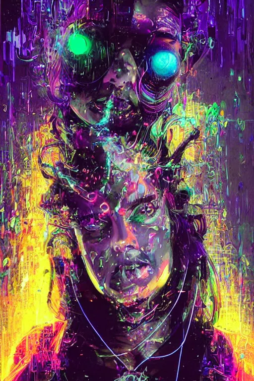 Image similar to portrait, headshot, digital painting, an delightfully crazy, wholesome techno - shaman lady in circuit electronic mask, synthwave, glitch, crystal rain, fracture, realistic, hyperdetailed, chiaroscuro, concept art, art by john berkey