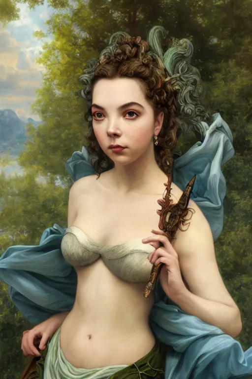 Image similar to A fantasy comic book style portrait painting of Anya Taylor-Joy, Elizabeth Taylor, hybrid, as an Atlantean Reptilian Warrior, François Boucher, Oil Painting, Mystical Valkyrie, unreal 5, DAZ, hyperrealistic, octane render, Regal, Refined, Detailed Digital Art, RPG portrait, William-Adolphe Bouguereau, Michael Cheval, Walt Disney (1937), Steampunk, dynamic lighting, Highly Detailed, Cinematic Lighting, Unreal Engine, 8k, HD