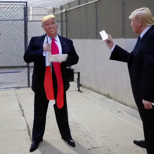 Image similar to donald trump selling cigarettes in prison