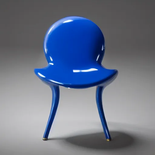 Image similar to an unrealistic hyper mega ellipsoid chair made of cobalt