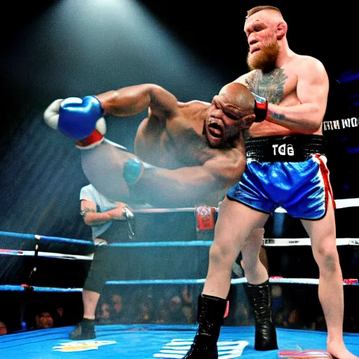 Prompt: conor mcgregor fights mike tyson in a cave