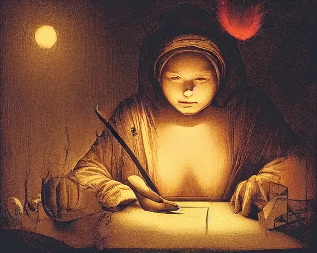 Image similar to burning the midnight oil, a simple vector pop surrealism, by ( leonardo da vinci ) and greg rutkowski and rafal olbinski