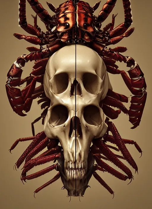 Image similar to hyper realistic photography of intricate renaissance bone skull insect lobster cinematic, symmetric detailed, artstation, cgsociety