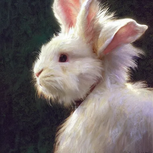 Image similar to white lionhead dwarf bunny rabbit as a fantasy knight, closeup portrait art by norman rockwell and donato giancola and greg rutkowski