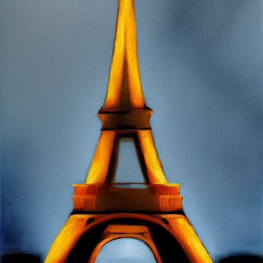 Image similar to an oil painting of the eiffel tower on a dark stormy evening utilizing volumetric lighting