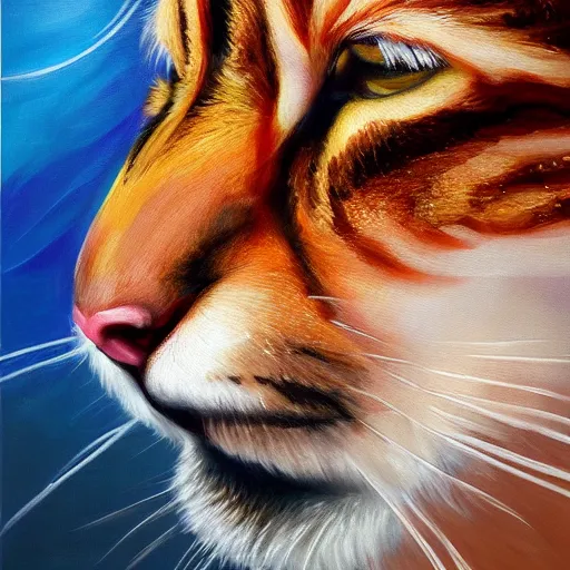 Image similar to an oil painting of a gigachad cat with a chiseled jawline, giga chad, strong, dramatic impactful colors, by artgerm, hd, hdr, ue 5, ue 6, unreal engine 5, cinematic 4 k wallpaper, 8 k, ultra detailed, gta 5 cover art, high resolution, artstation, award winning