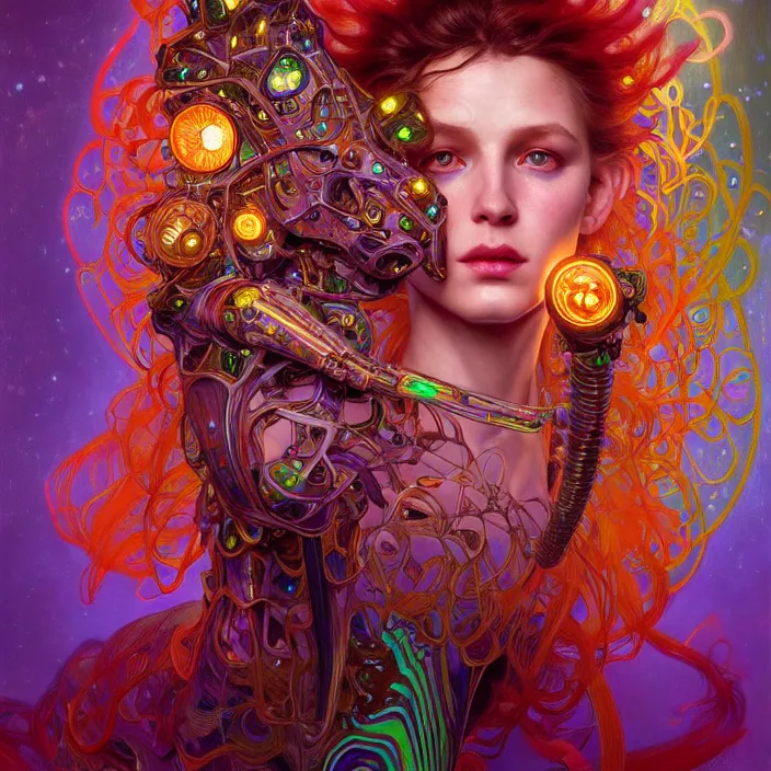 Prompt: bright psychedelic portrait of organic cyborg animal, diffuse lighting, fantasy, intricate, elegant, highly detailed, lifelike, photorealistic, digital painting, artstation, illustration, concept art, smooth, sharp focus, art by John Collier and Albert Aublet and Krenz Cushart and Artem Demura and Alphonse Mucha