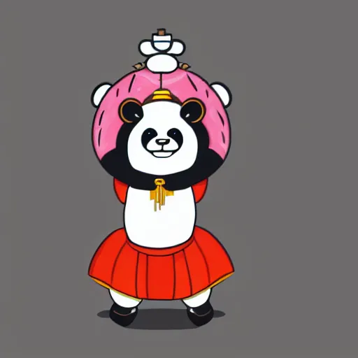 Image similar to a character design of a cute panda with a chinese lion dance head, chinese style, trend, cartoon 2 d style illustration