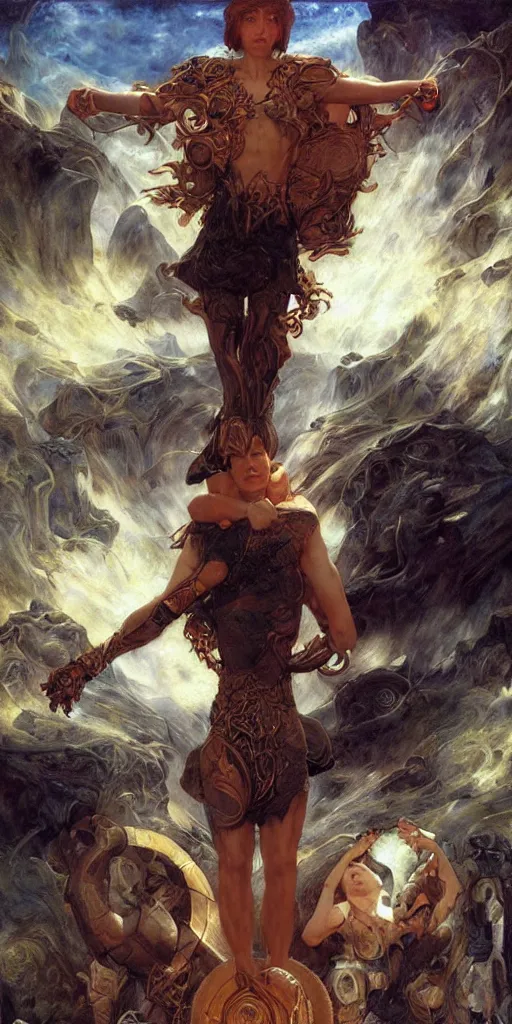 Prompt: epic masterpiece the meaning of life, by Edgar Maxence and Ross Tran and Michael Whelan, boris vallejo