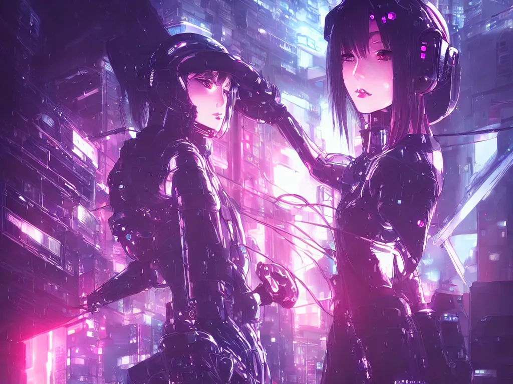 Prompt: portrait anime visual futuristic female cyber airforce, on cyberpunk neon light tokyo rainy rooftop, ssci - fi and fantasy, intricate and very beautiful, human structure, concept art, sharp focus, anime drwaing by rossdraws, frostine engine