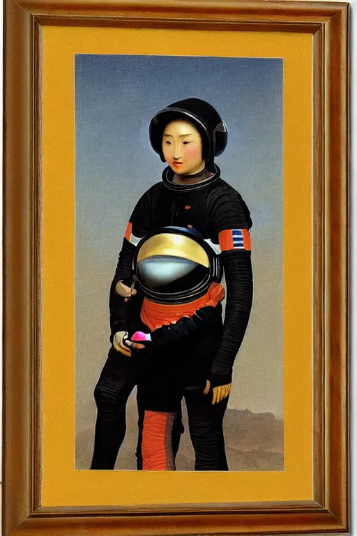 Prompt: portrait of a astronaut in astronaut helmets, chinese meticulous painting, by bouguereau