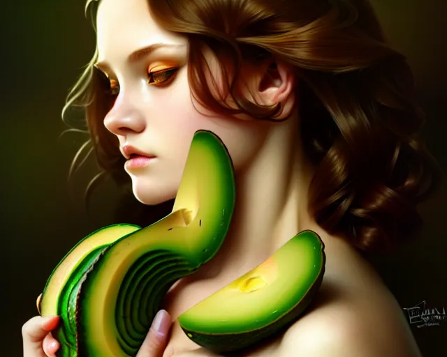 Prompt: overlord, avacado, portrait, highly detailed, deep focus, elegant, digital painting, smooth, sharp focus, illustration, ultra realistic, 8 k, art by artgerm and alphonse mucha