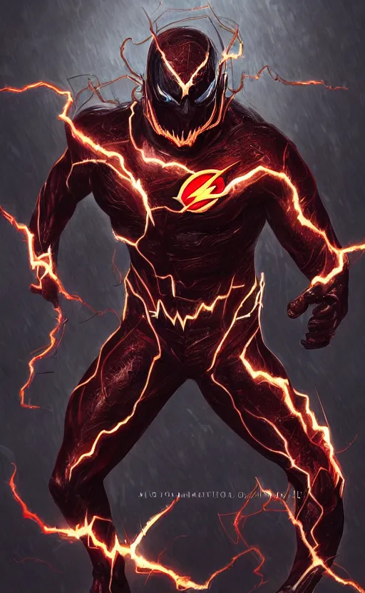 Image similar to full body portrait of venom as the flash, dynamic lighting, cinematic, ultra detailed, trending on art station, stunning visuals, creative, fantasy concept art