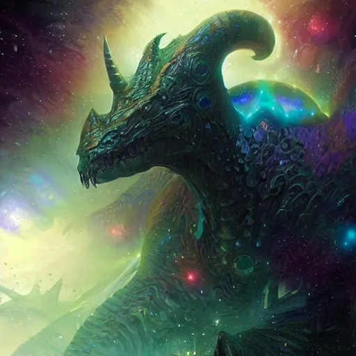 Image similar to matte digital artwork of the galactic beast, iridescent scales, by greg rutkowski and tim white