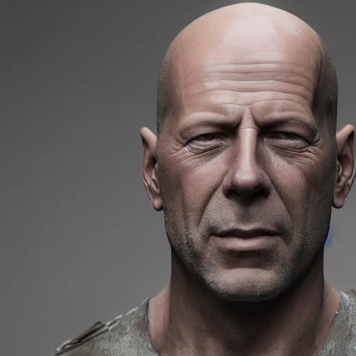 Prompt: Bruce Willis as blacksmith, wet face , heavy rain ,dramatic, intricate, highly detailed, concept art, smooth, sharp focus, illustration, Unreal Engine 5, 8K