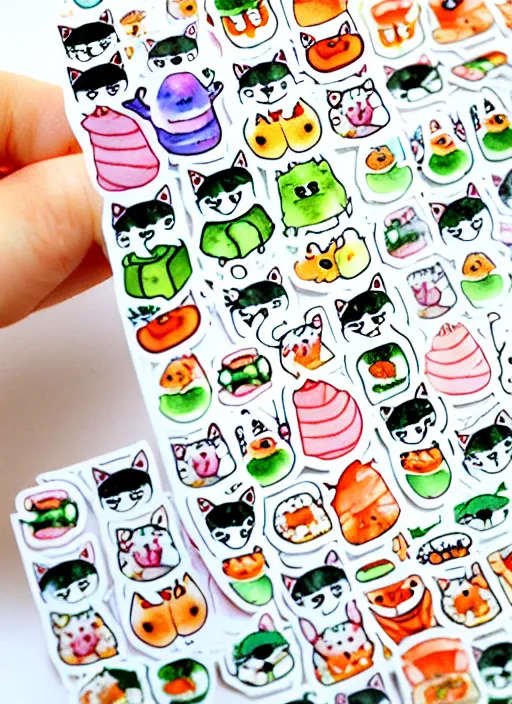 Image similar to cute cats and sushi watercolour sticker sheet