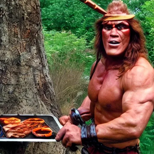 Image similar to conanw the barbarian as a barbecue