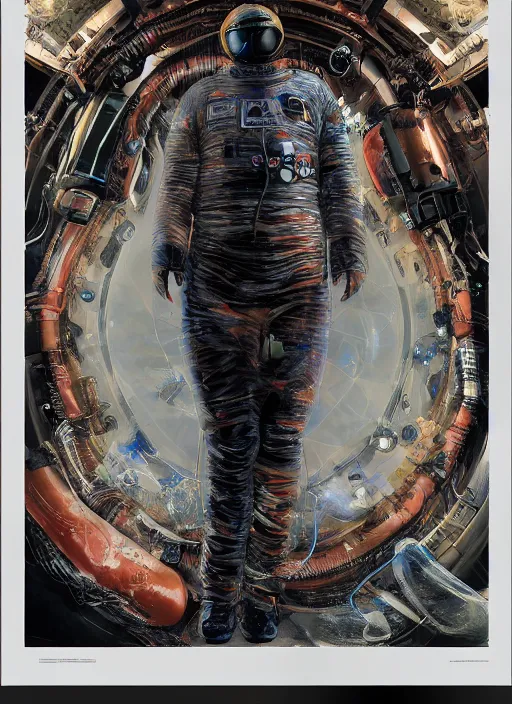 Image similar to astronaut in dark void underwater - complex and hyperdetailed technical suit design. reflection and dispersion materials. rays and dispersion of light. volumetric light. f / 3 2. noise film photo. flash photography. ultra realistic, 5 0 mm. poster by wayne barlowe, hajime sorayama aaron horkey, craig mullins