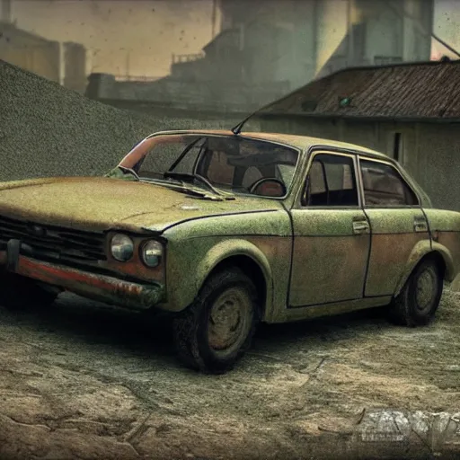 Prompt: soviet Lada car at serious sam 2 gameplay monsters by Ayami Kojima, Beksinski, Giger, vray render, unreal engine, 50mm lens, bottom angle