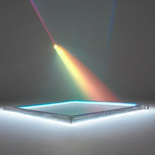 Prompt: an ultra high definition professional studio quality photograph of a transparent iridescent perspex pastel coloured cassette on a white plinth in an empty white room. dramatic lighting, ray tracing, refraction, shallow d. o. f, colour corrected, golden ratio, three point light. volumetric shadows. god rays.