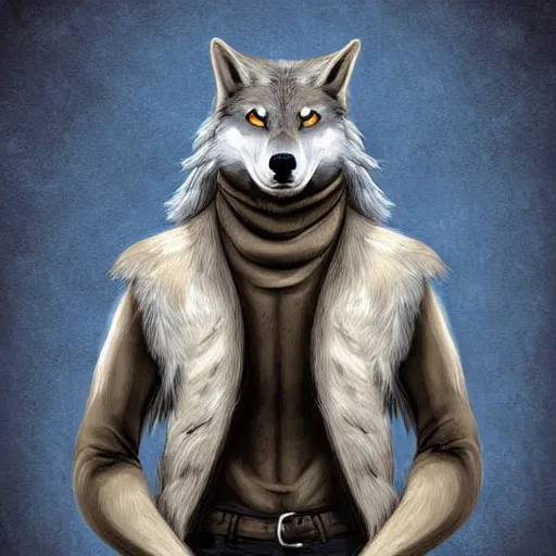 Image similar to male anthro wolf wearing a turtleneck, digital art