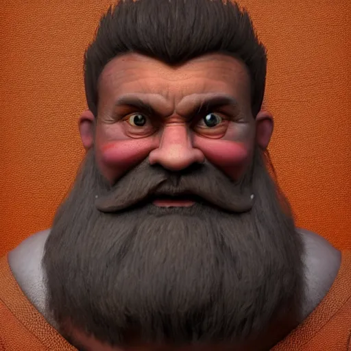 Prompt: portrait of a small dwarf with an large orange beard, muscular build, tough, highly detailed, ultra realistic, trending on artstation, photo, medieval, fantasy