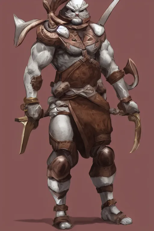 Image similar to anthropomorphic muscled rabbit warrior, Artstation