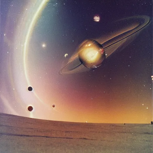 Prompt: Liminal space in outer space, 1960s, colour photography