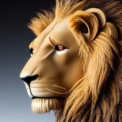 Image similar to a figma lion, side view, full body, 4 k, highly detailed, subject centered, uncropped, studio photography