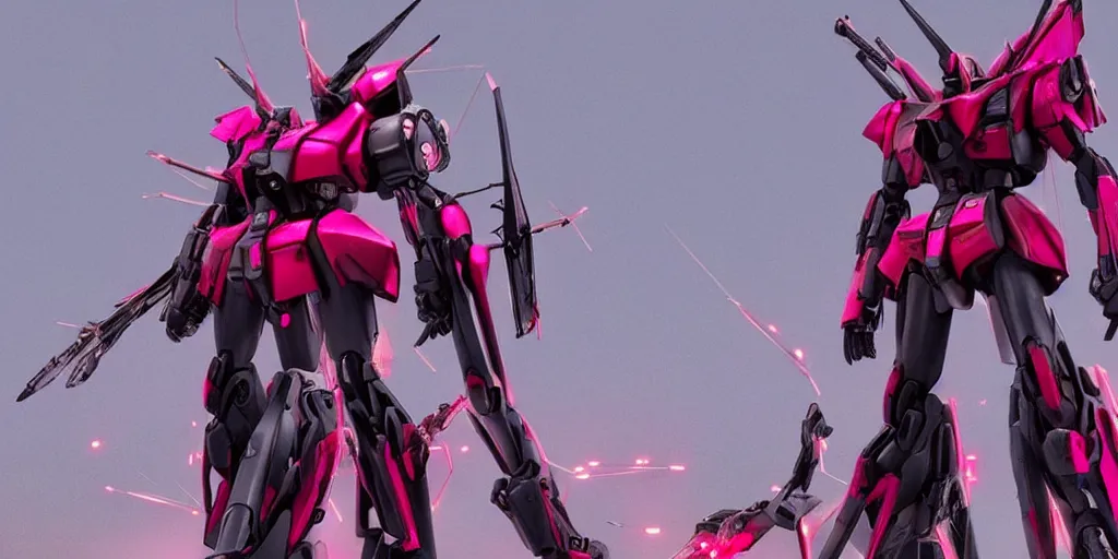 Image similar to metal insect - like of female gundams is in pink and red collection by merriam, daniel, intricate mechanical details, futuristic, 2 k aesthetic, dramatic lighting, 4 k, 3 d octane render, provenance, detailed, trending on artstation