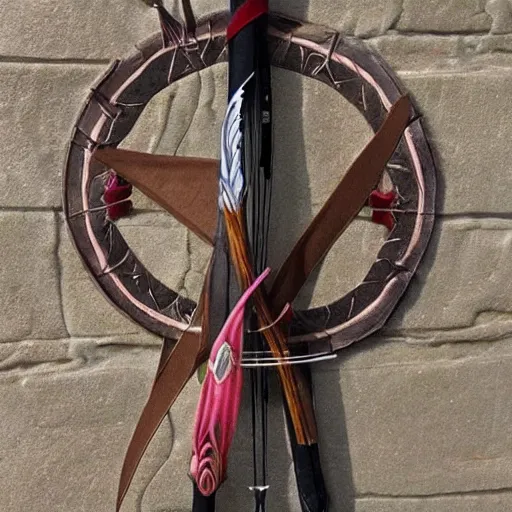 Image similar to a fantasy art bow and arrow with a quiver