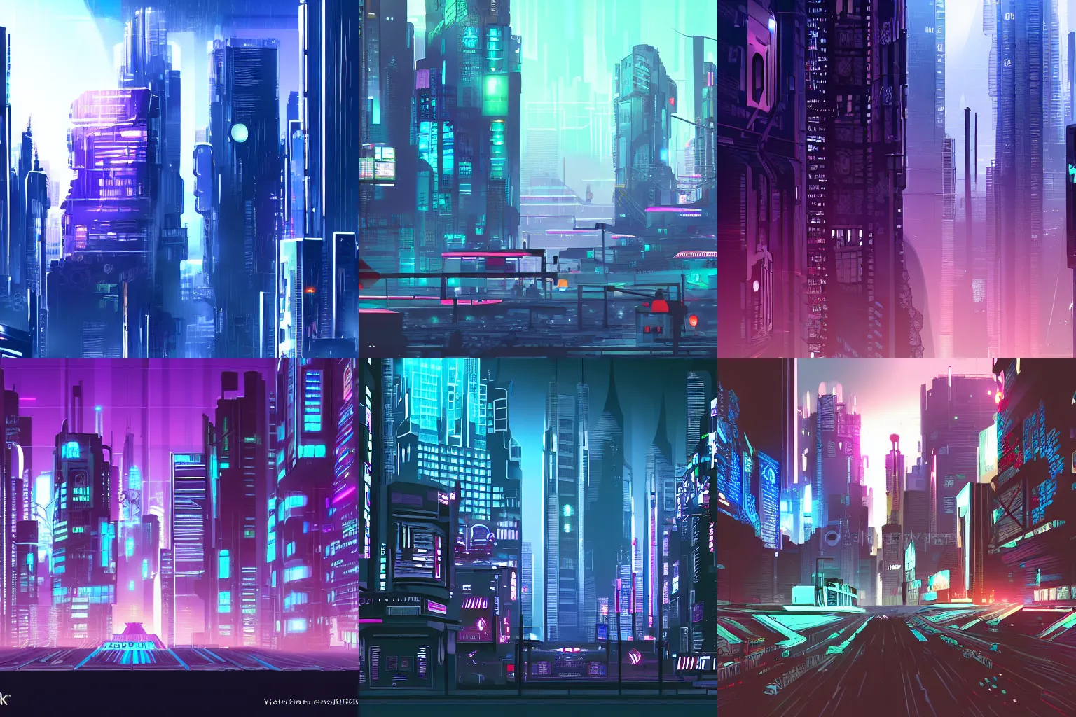 Prompt: cyberpunk city background for 2 d game