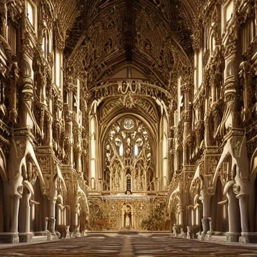 Image similar to a hyperrealistic 3 d render of a delicate ivory sculpture of an ornate detailed cathedral populated by mandelbrot fractals, micro detail, unreal engine, backlit lighting, psychedelic, octane renderer, catholicpunk, glowing, white color scheme, photorealistic, physically based rendering, angelic, colorful, carved soap, trending on cgsociety