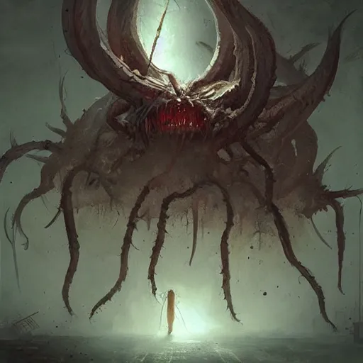 Prompt: maggot wormlike demon, horror scary art by greg rutkowski
