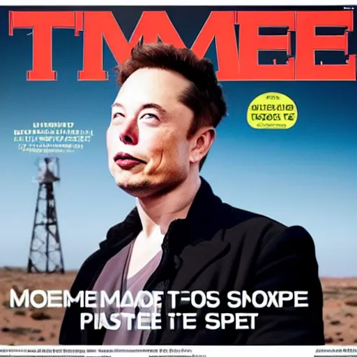 Prompt: elon musk standing on mars without space suit photorealistic time magazine cover