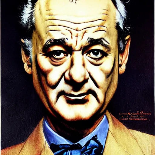 Image similar to Bill Murray painted by Norman Rockwell