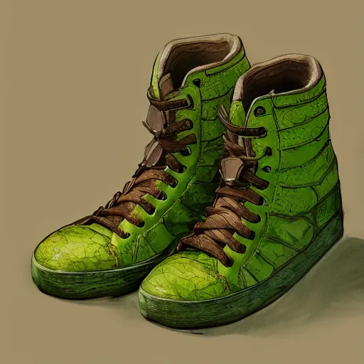 Prompt: A hyper real comic book style portait painting of shoes made of broccoli, unreal 5, hyperrealistic, octane render, cosplay, RPG portrait, dynamic lighting