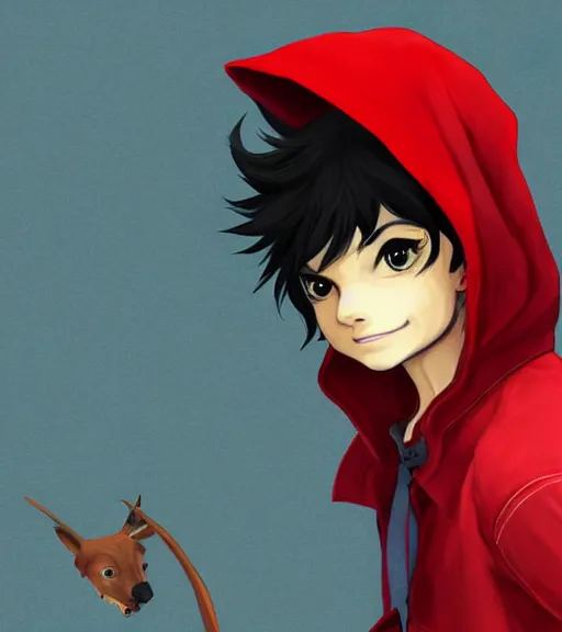 Image similar to attractive little boy character inspired in little red riding hood and michael jackson, digital artwork made by akihiko yoshida and makoto shinkai, anatomically correct, symmetrical, highly detailed, sharp focus, extremely coherent