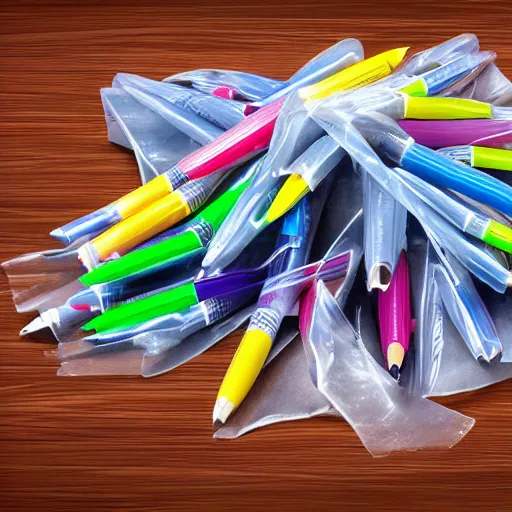 Image similar to a huge pile of plastic pens have fallen, realistic shaded