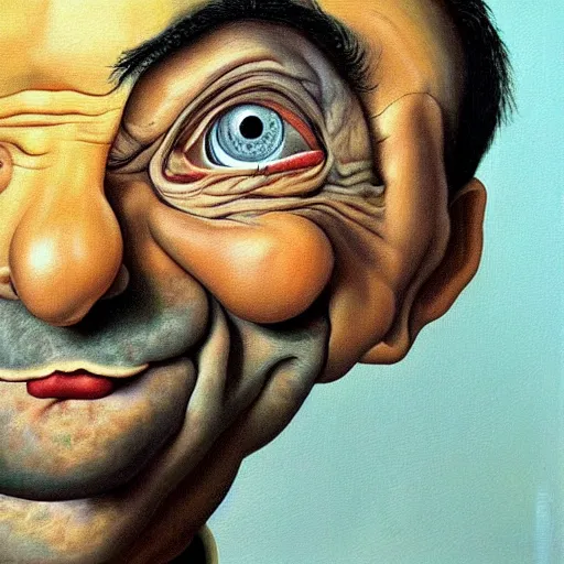 Prompt: a surreal oil painting portrait of mr bean by salvador dali, caricature